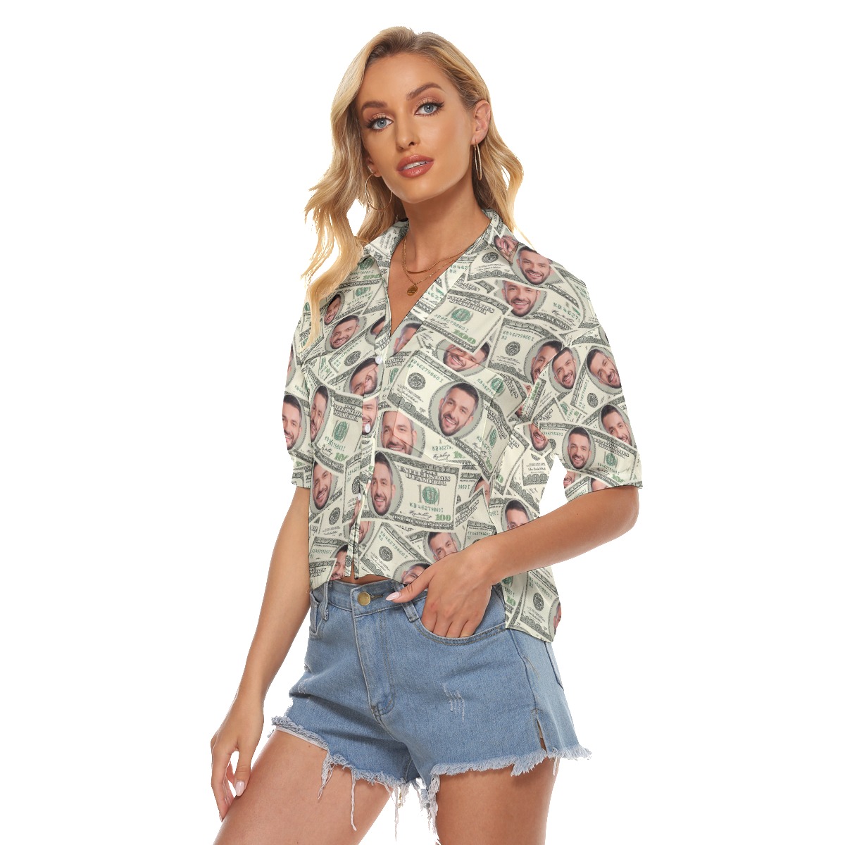 Custom Face Money Hawaiian Crop Top Shirt For Women