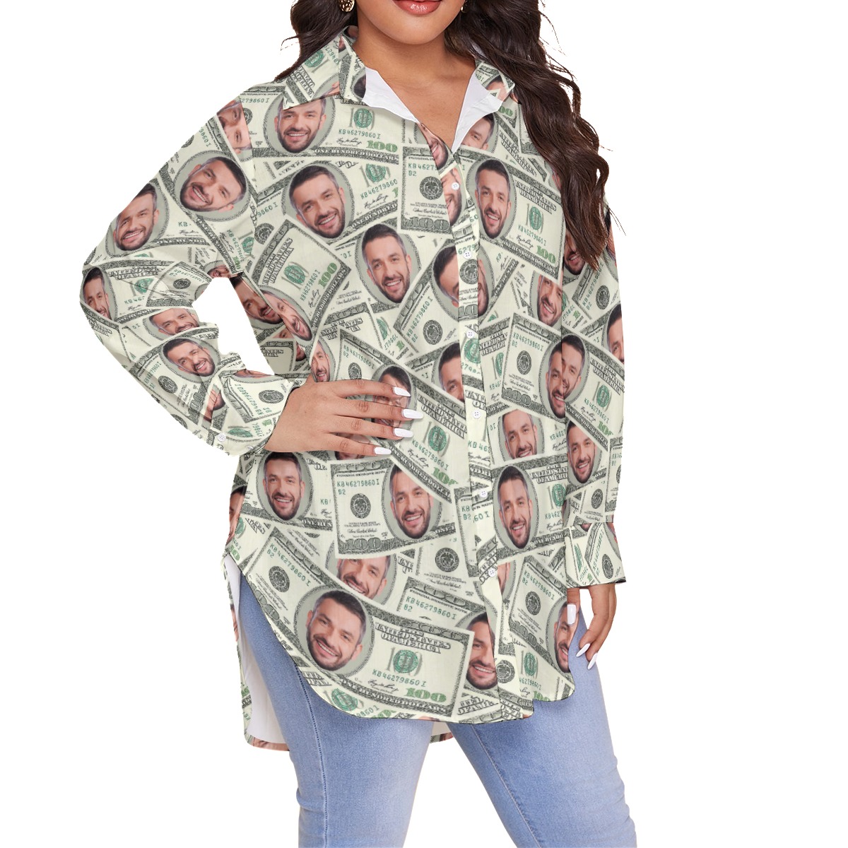 Unique Custom Face Money Hawaiian Oversize Shirt For Women
