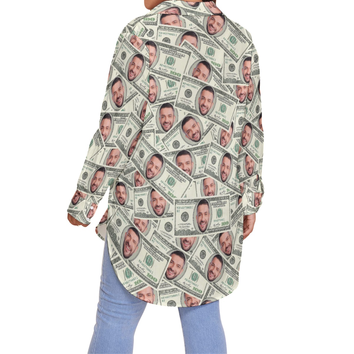 Unique Custom Face Money Hawaiian Oversize Shirt For Women