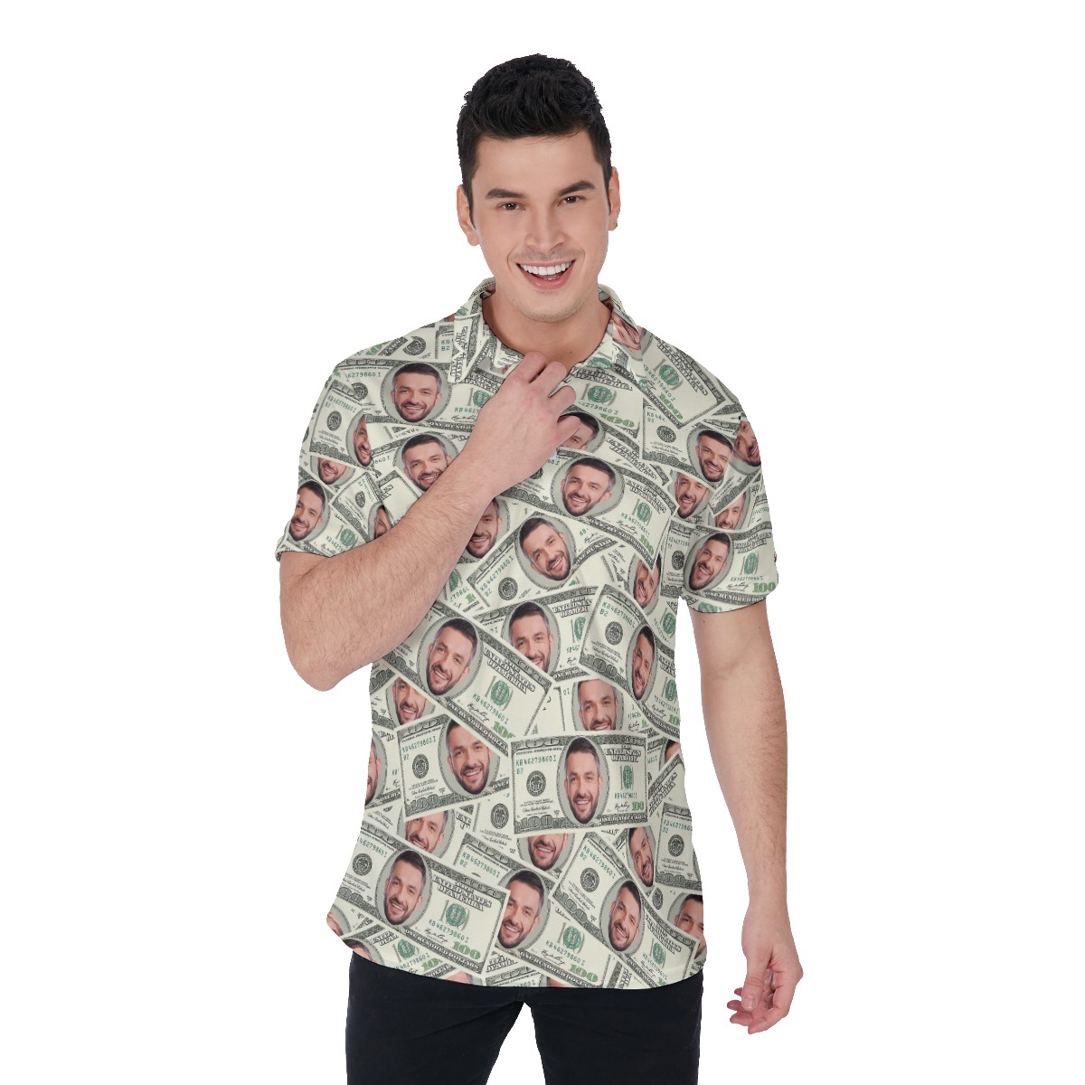 Unique Custom Face On Money Hawaiian Polo Shirt - variant image 1