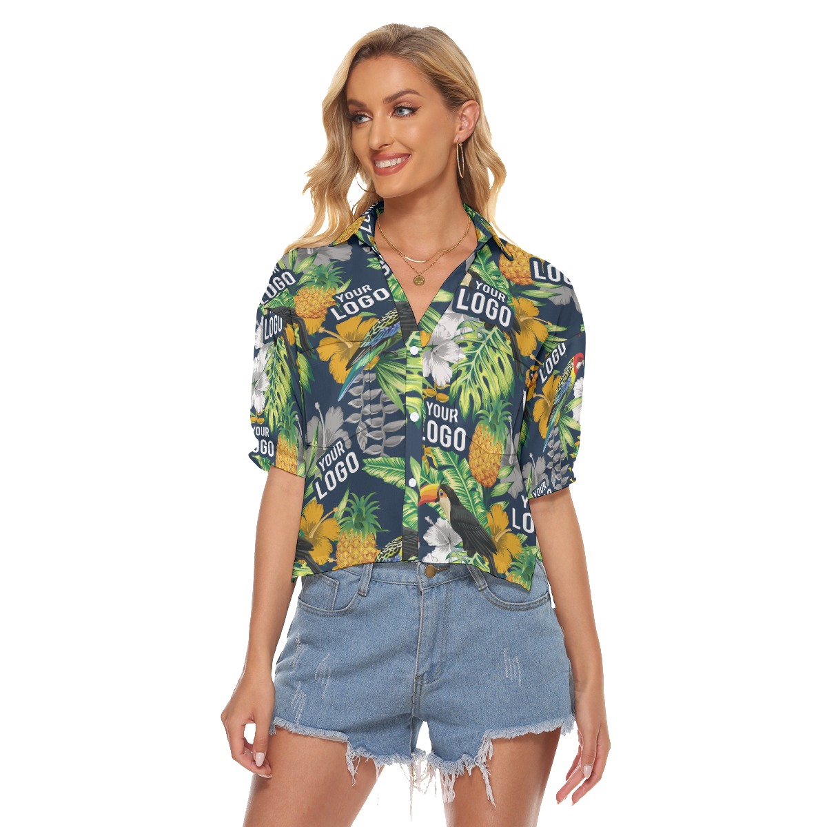 Funny Custom Logo Team Hawaiian Crop Top Shirt - variant image 1