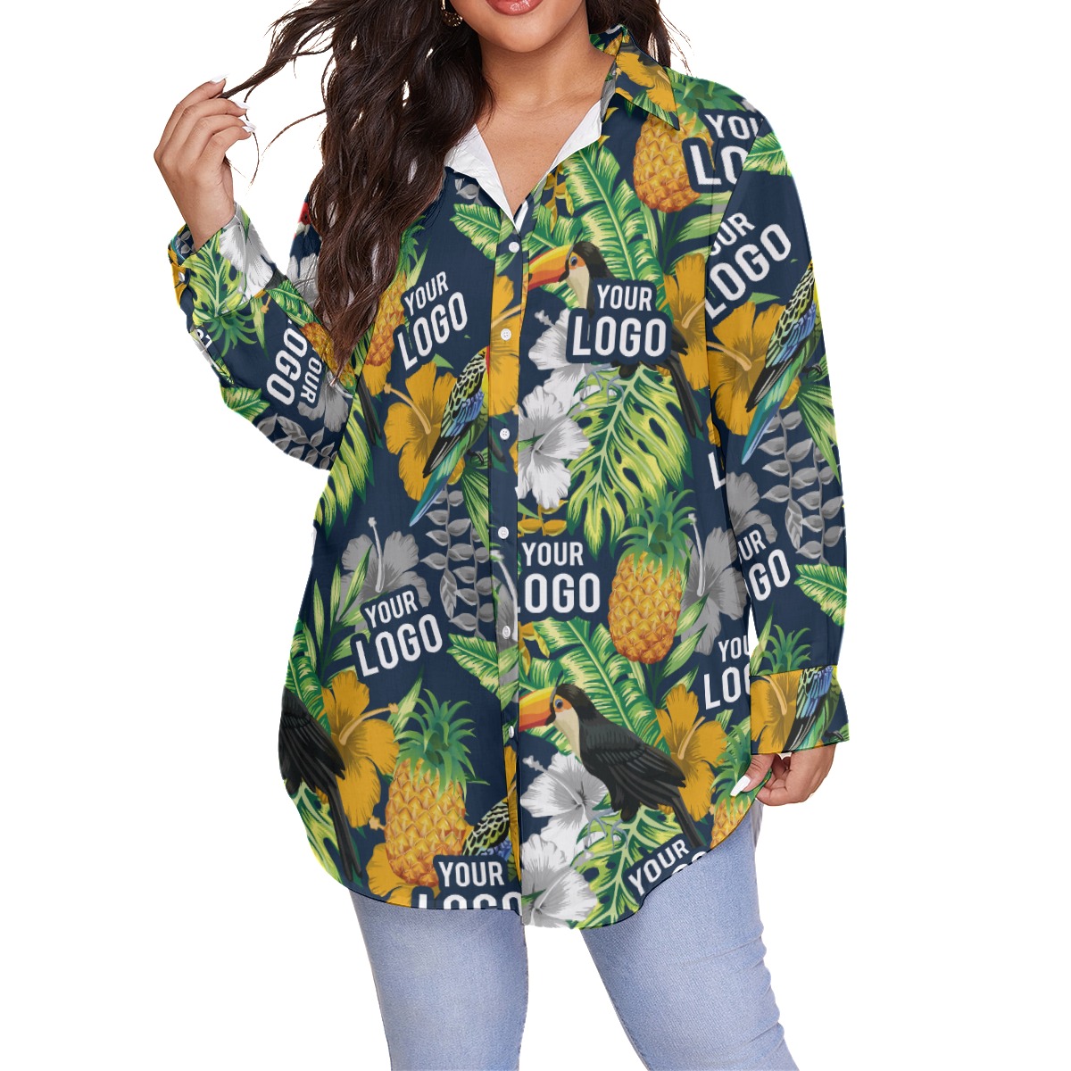 Custom Logo For Team Tropical Parrots Hawaiian Plus Size Shirt - variant image 1