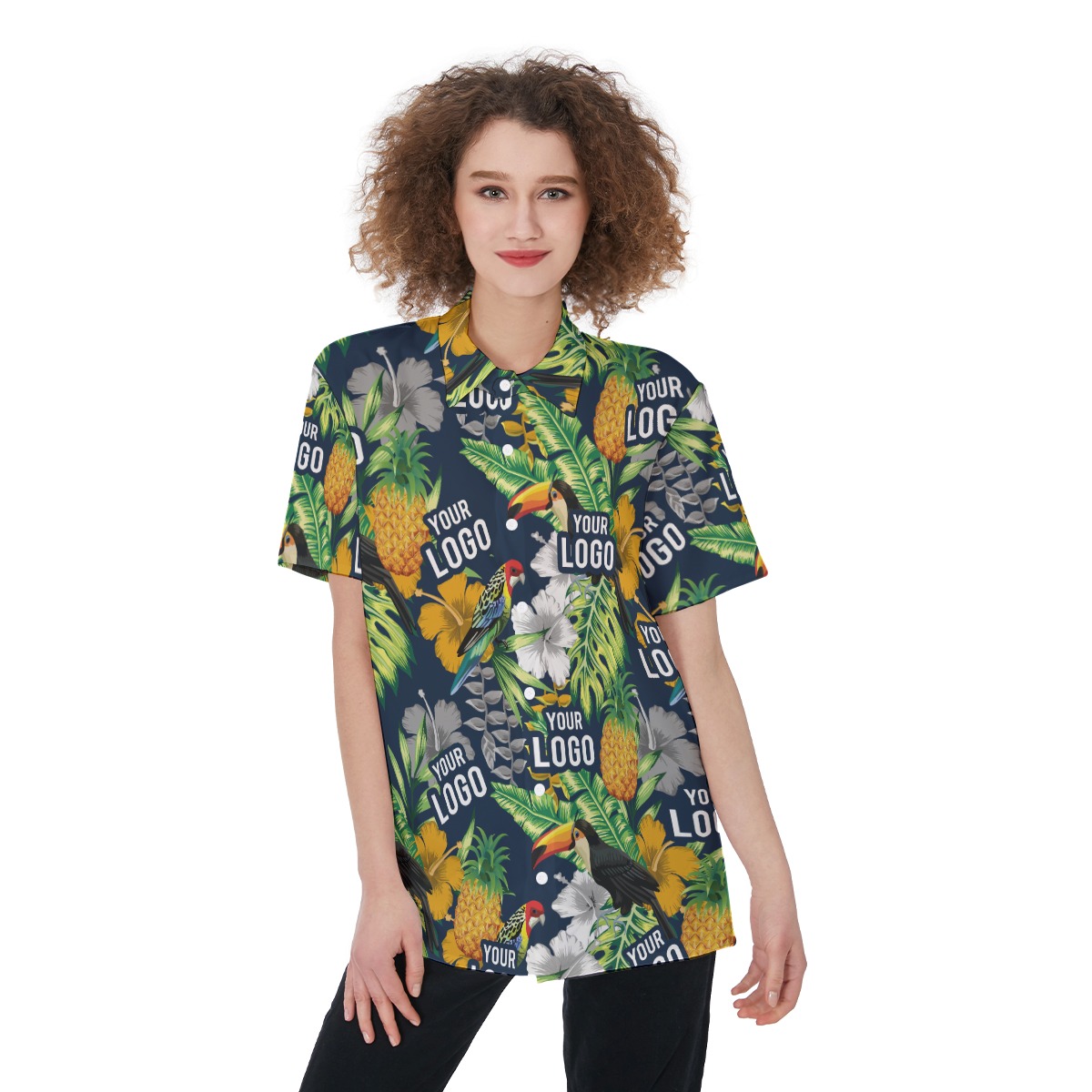 Company Logo Custom Tropical Parrots Hawaiian Shirt For Women - variant image 1