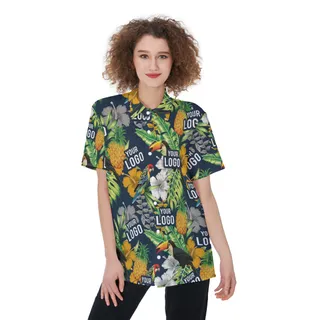 Company Logo Custom Tropical Parrots Hawaiian Shirt For Women