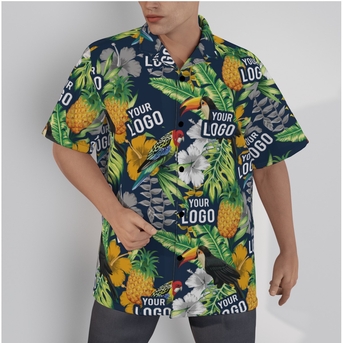 Team Or Company Custom Logo Tropical Parrots Hawaiian Shirt - variant image 1