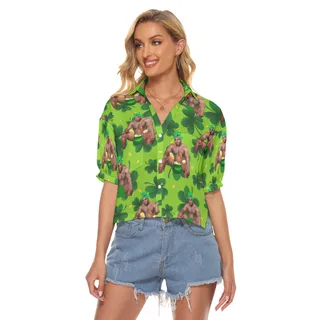 Barry Wood St Patrick Day Hawaiian Cropped Shirt For Women
