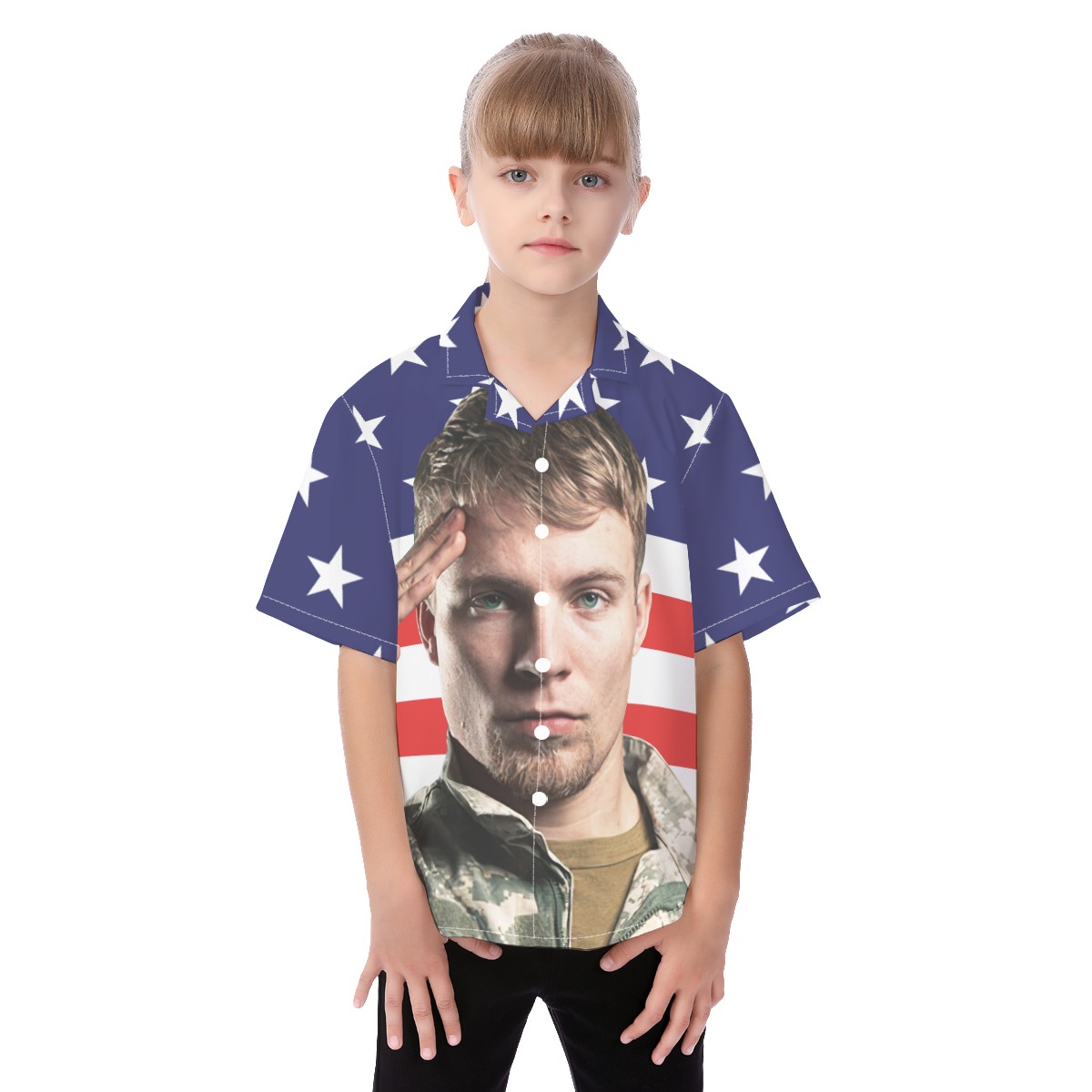 Cool Custom Face American Flag Shirt For Kids - variant image 1