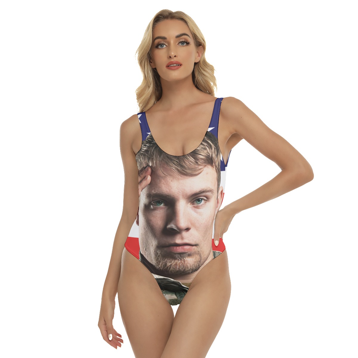 Custom Face Women's Swimsuit With USA Flag - variant image 1