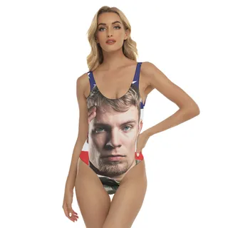 Custom Face Women's Swimsuit With USA Flag