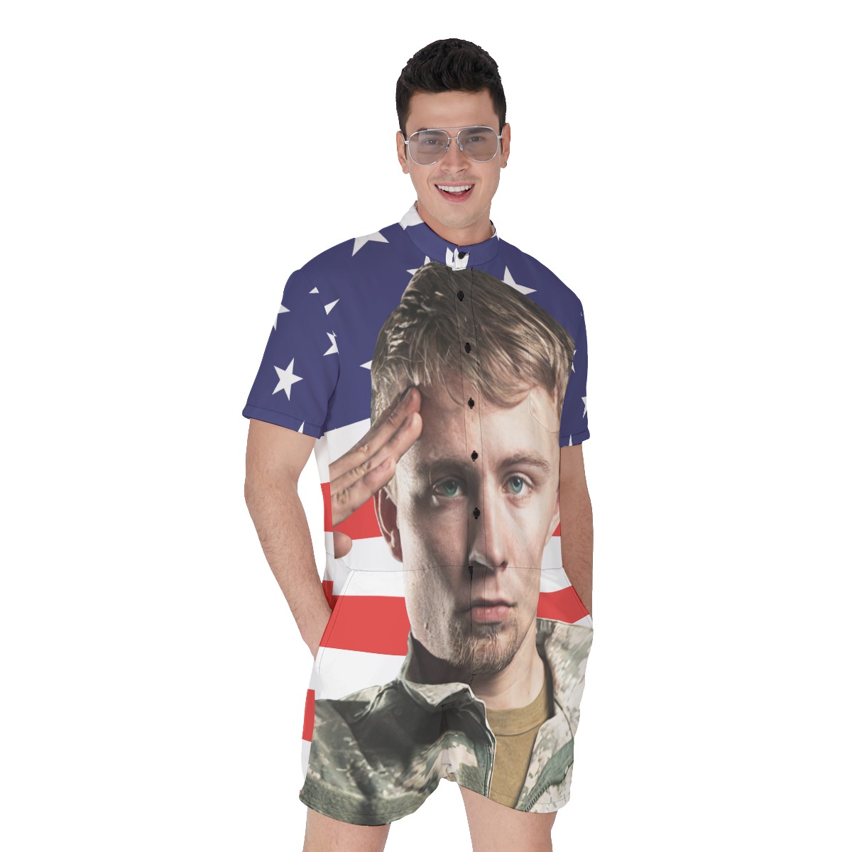Custom Face White And Red American Flag Romper - variant image 1