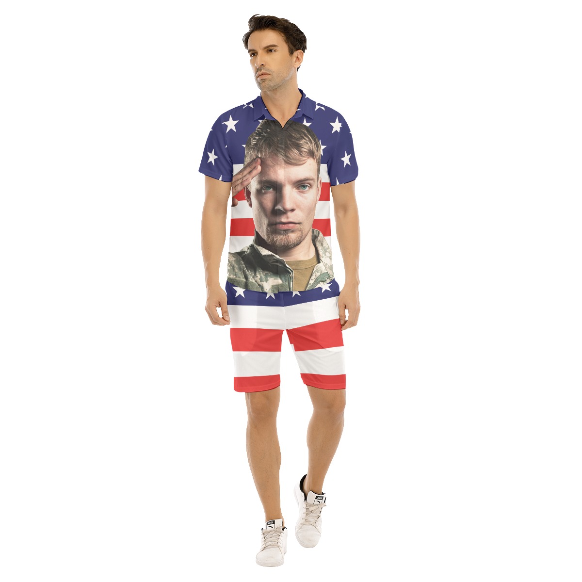 Custom Face USA Flag Men's Hawaiian Set - variant image 1