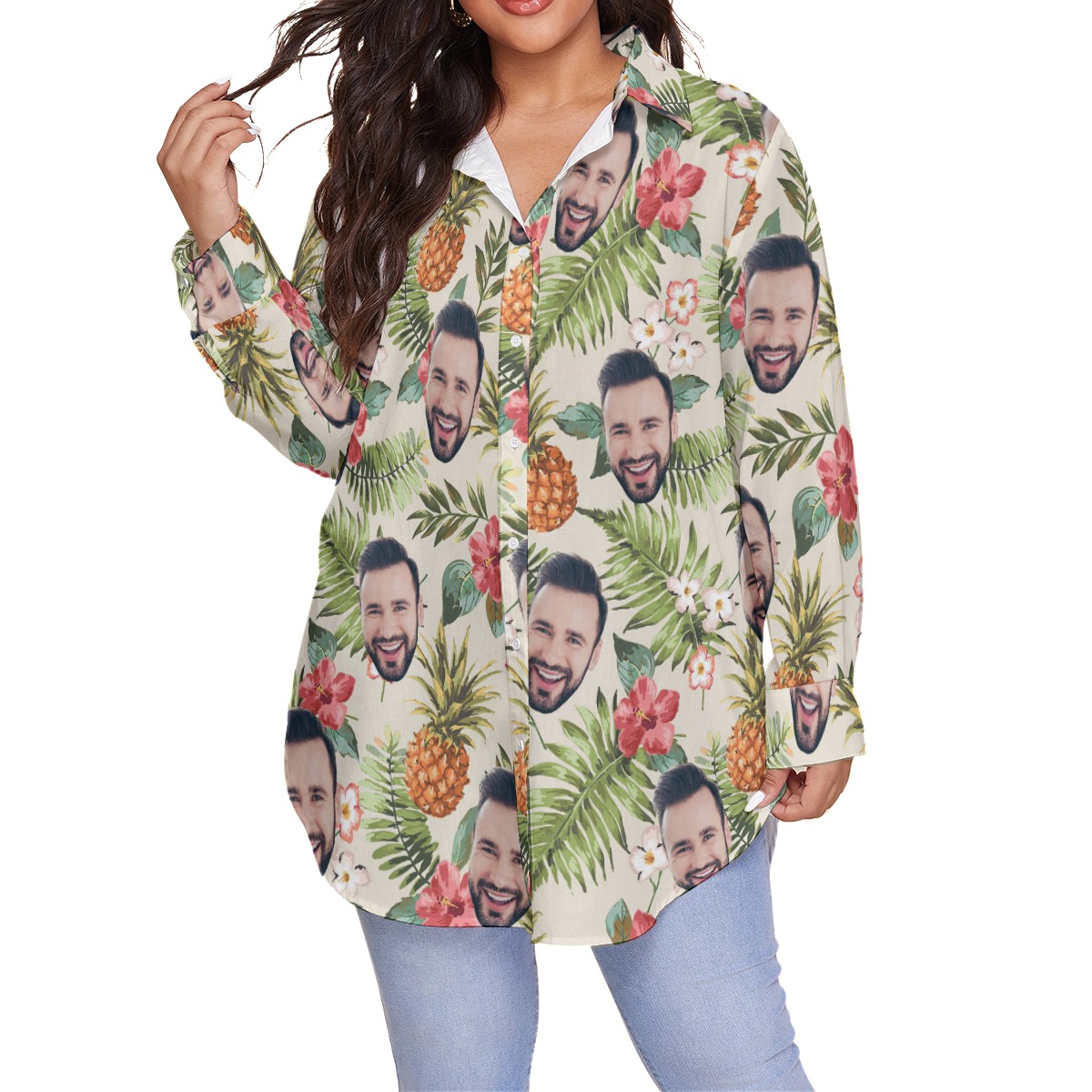 Custom Face Vintage Flower Hawaiian Shirt Plus Size - variant image 1