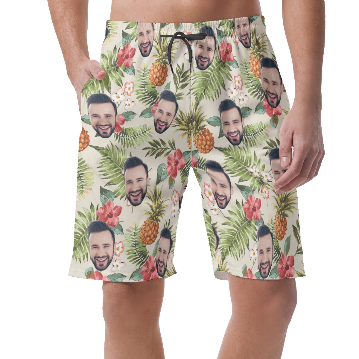 Custom Face Floral Men's Hawaiian Shorts - variant image 1