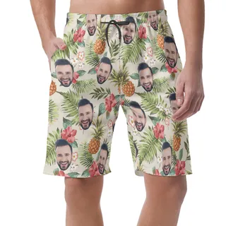 Custom Face Floral Men's Hawaiian Shorts