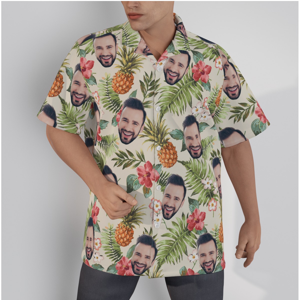 Vintage Flower Custom Face Hawaiian Shirt For Men - variant image 1