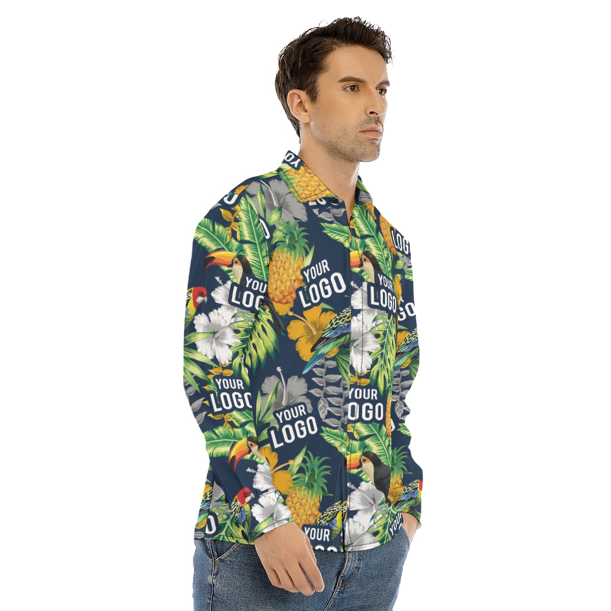 Cool Custom Logo For Team Hawaiian Long Sleeve Shirt