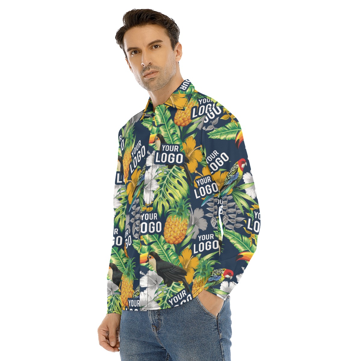 Cool Custom Logo For Team Hawaiian Long Sleeve Shirt