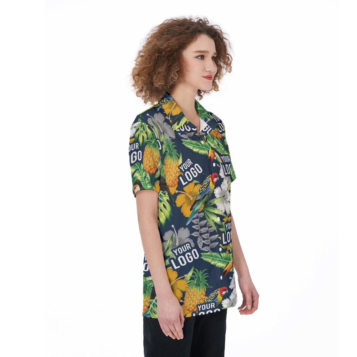 Company Logo Custom Tropical Parrots Hawaiian Shirt For Women