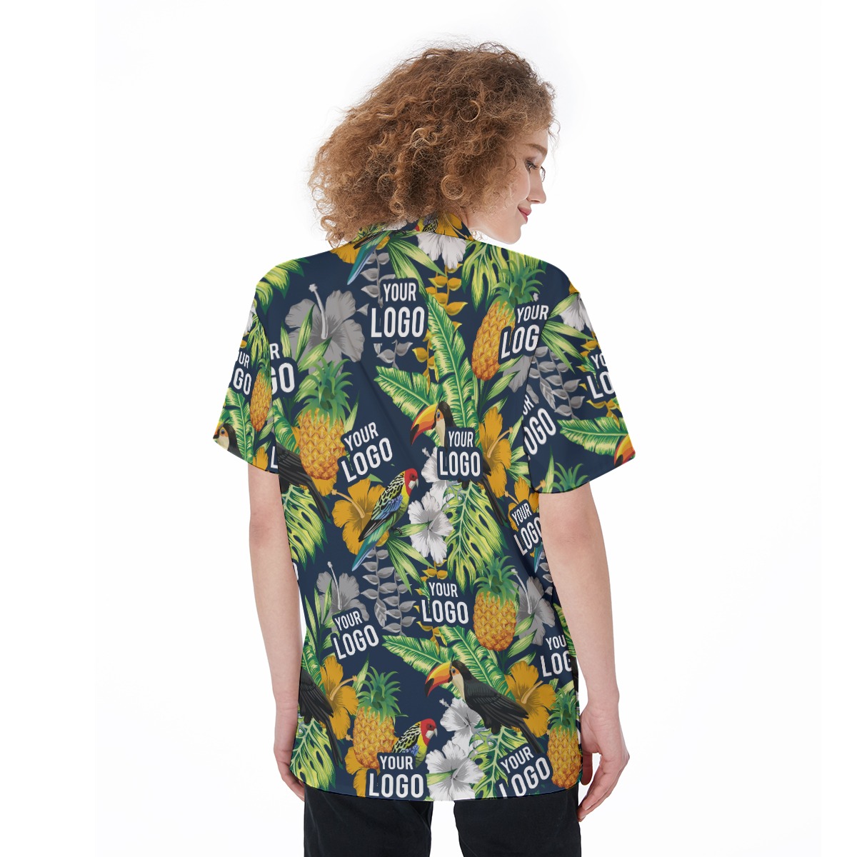 Company Logo Custom Tropical Parrots Hawaiian Shirt For Women