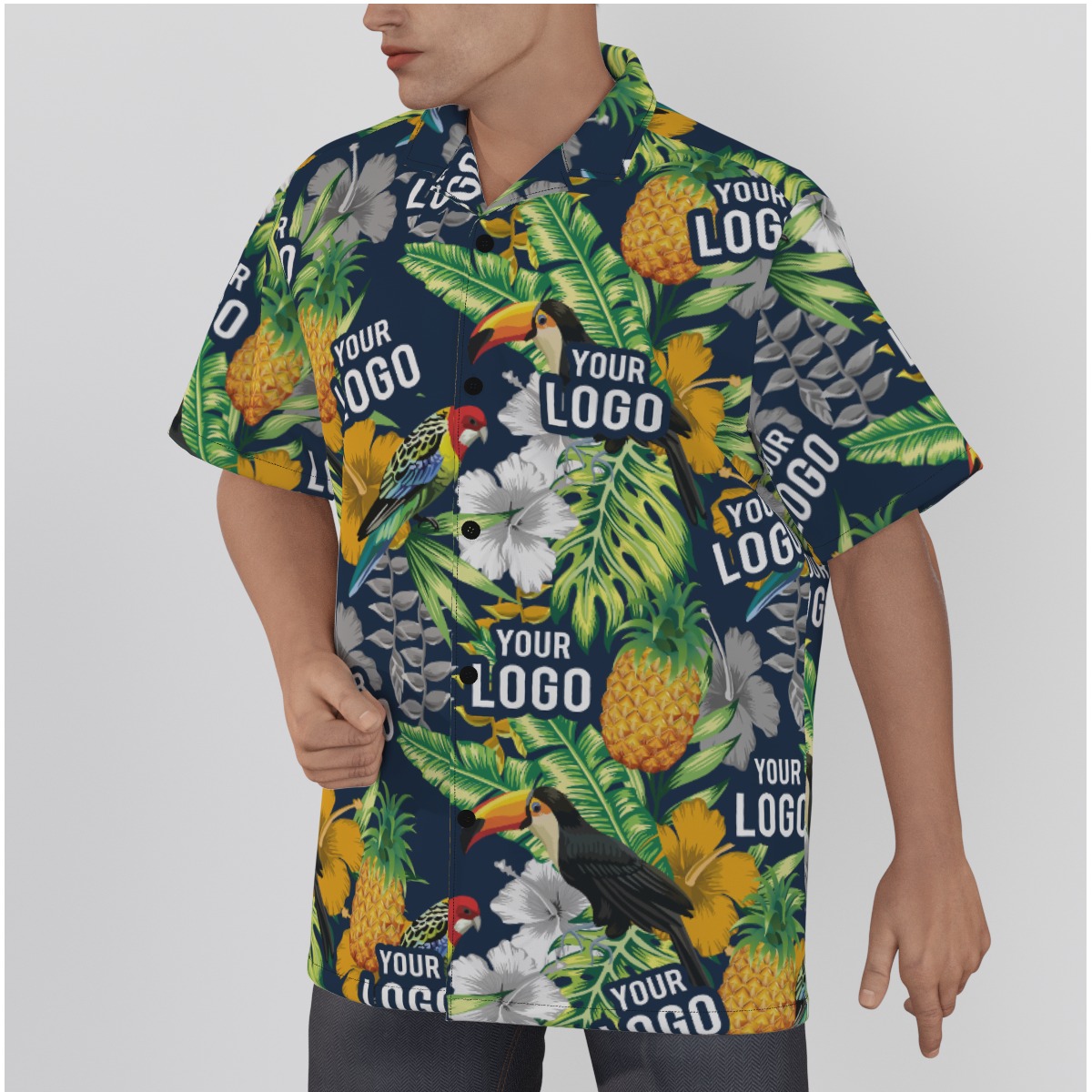 Team Or Company Custom Logo Tropical Parrots Hawaiian Shirt