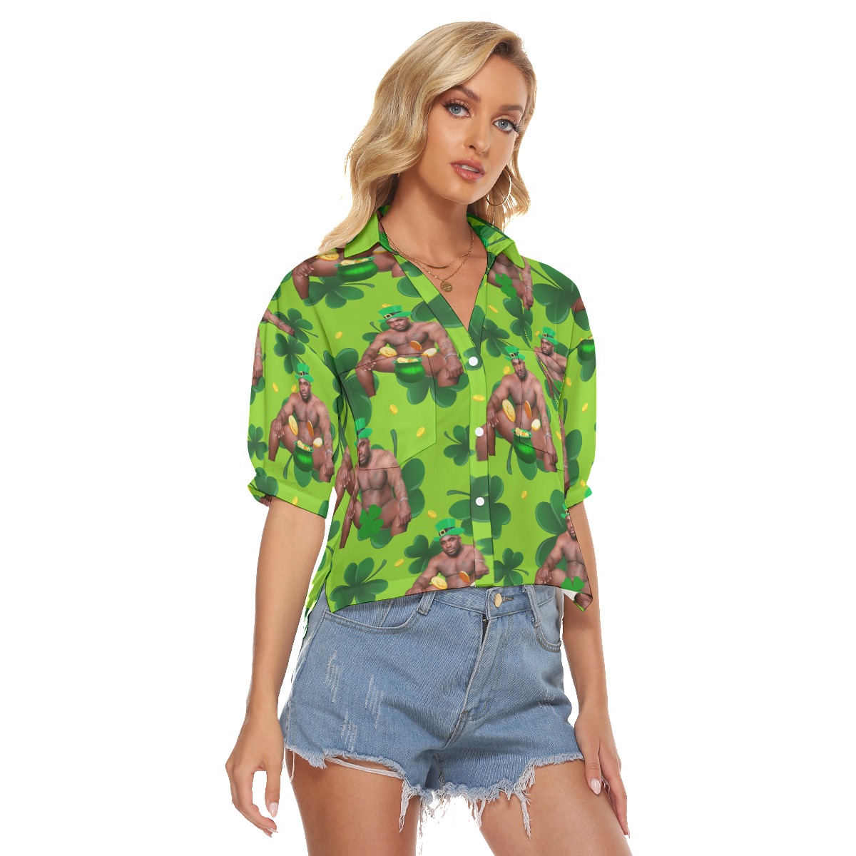 Barry Wood St Patrick Day Hawaiian Cropped Shirt For Women