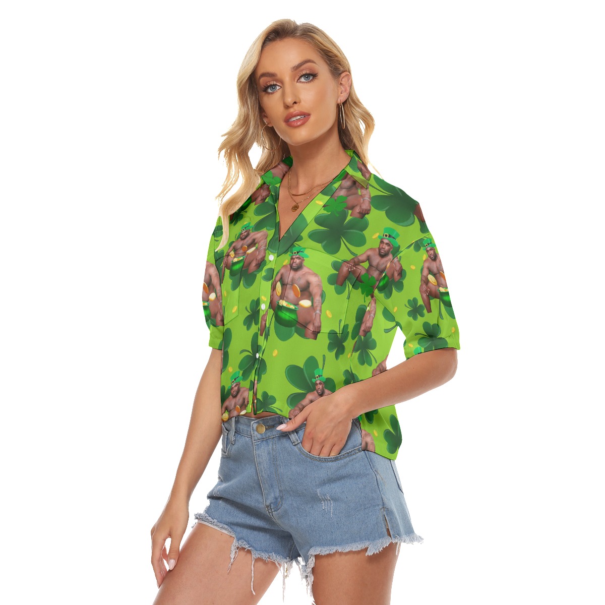 Barry Wood St Patrick Day Hawaiian Cropped Shirt For Women