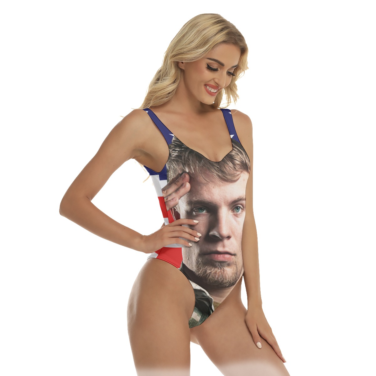Custom Face Women's Swimsuit With USA Flag