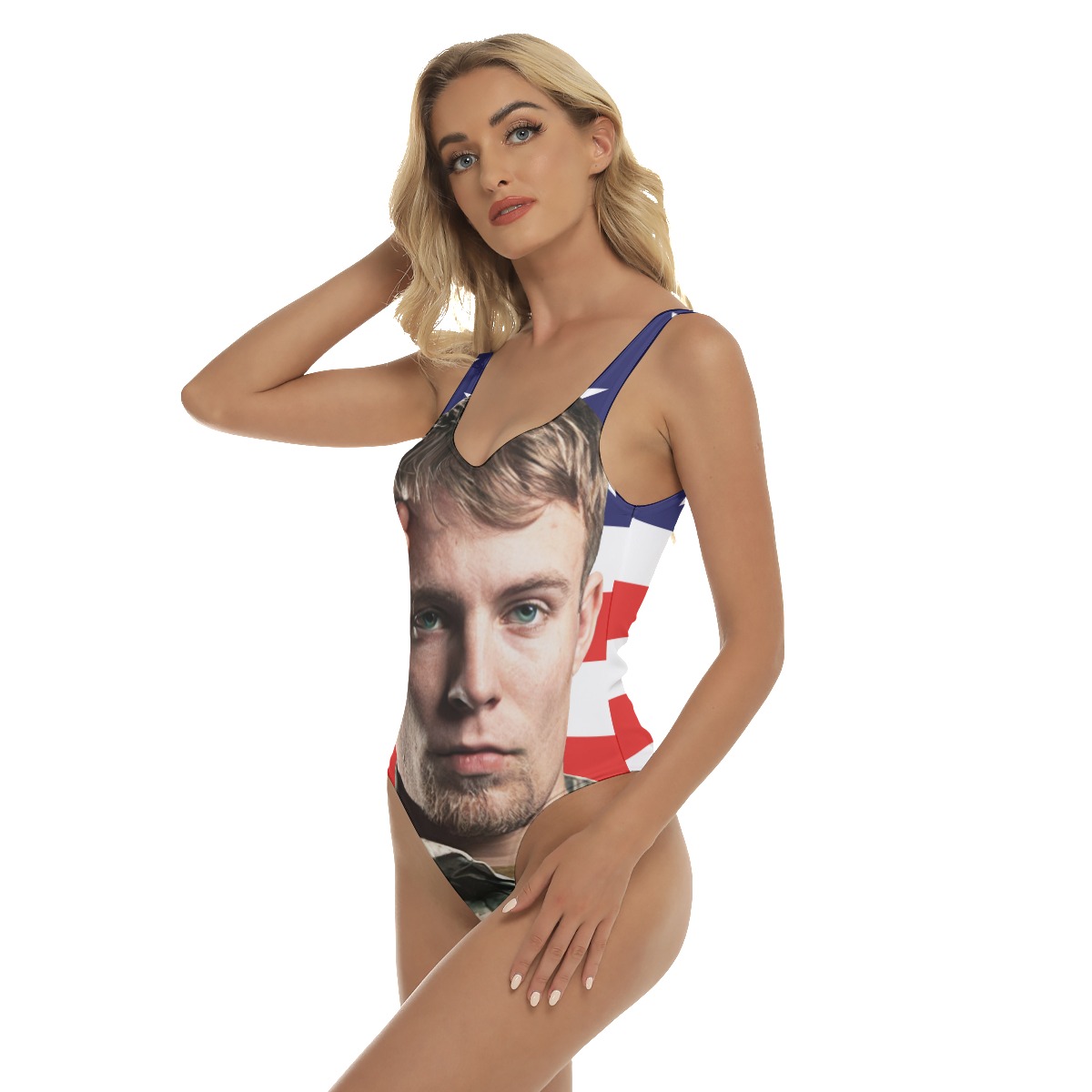 Custom Face Women's Swimsuit With USA Flag