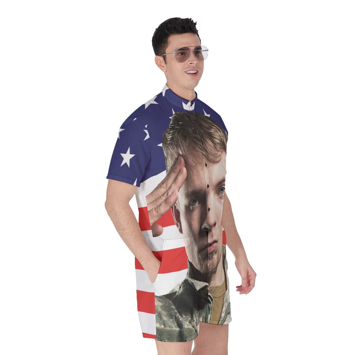 Custom Face White And Red American Flag Romper
