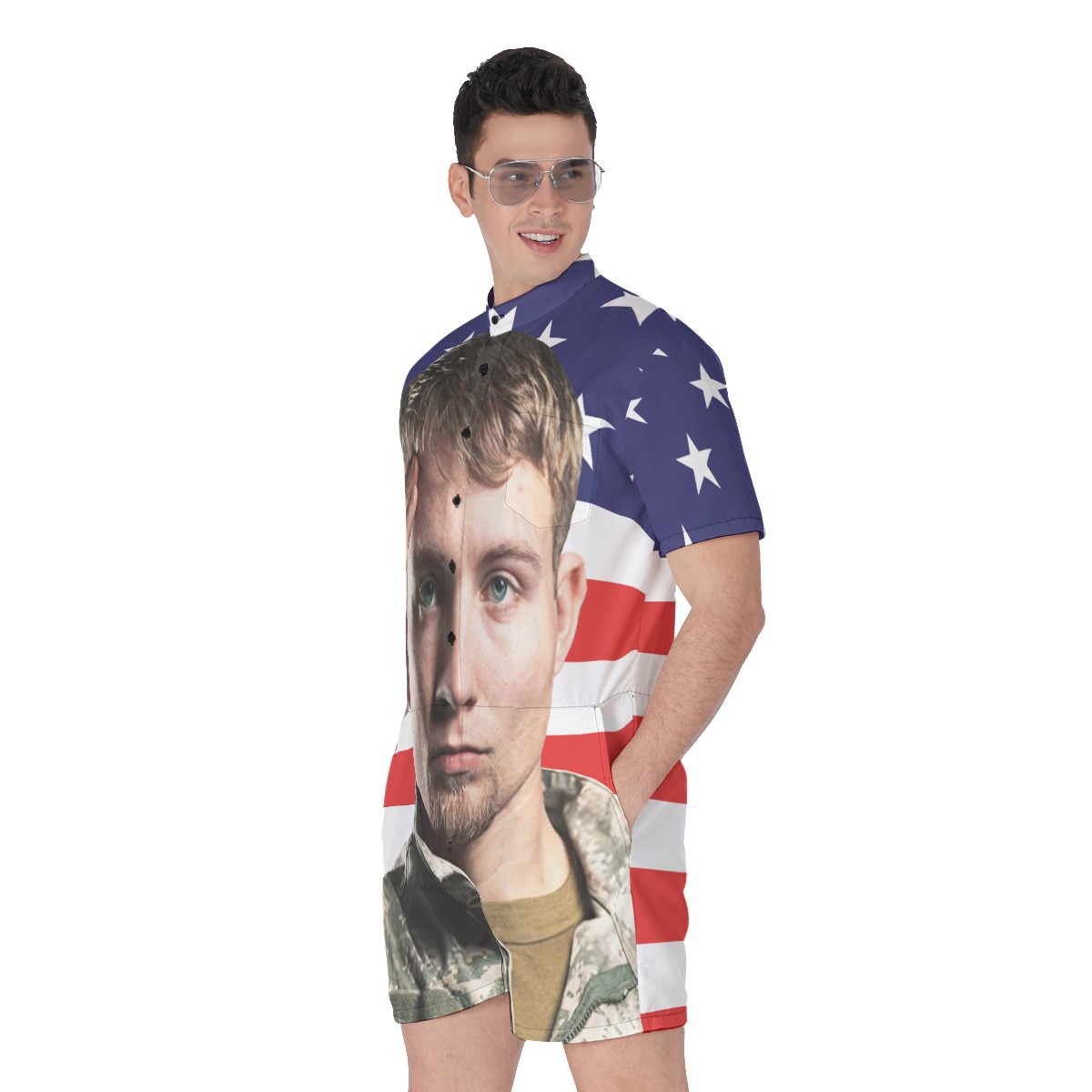 Custom Face White And Red American Flag Romper