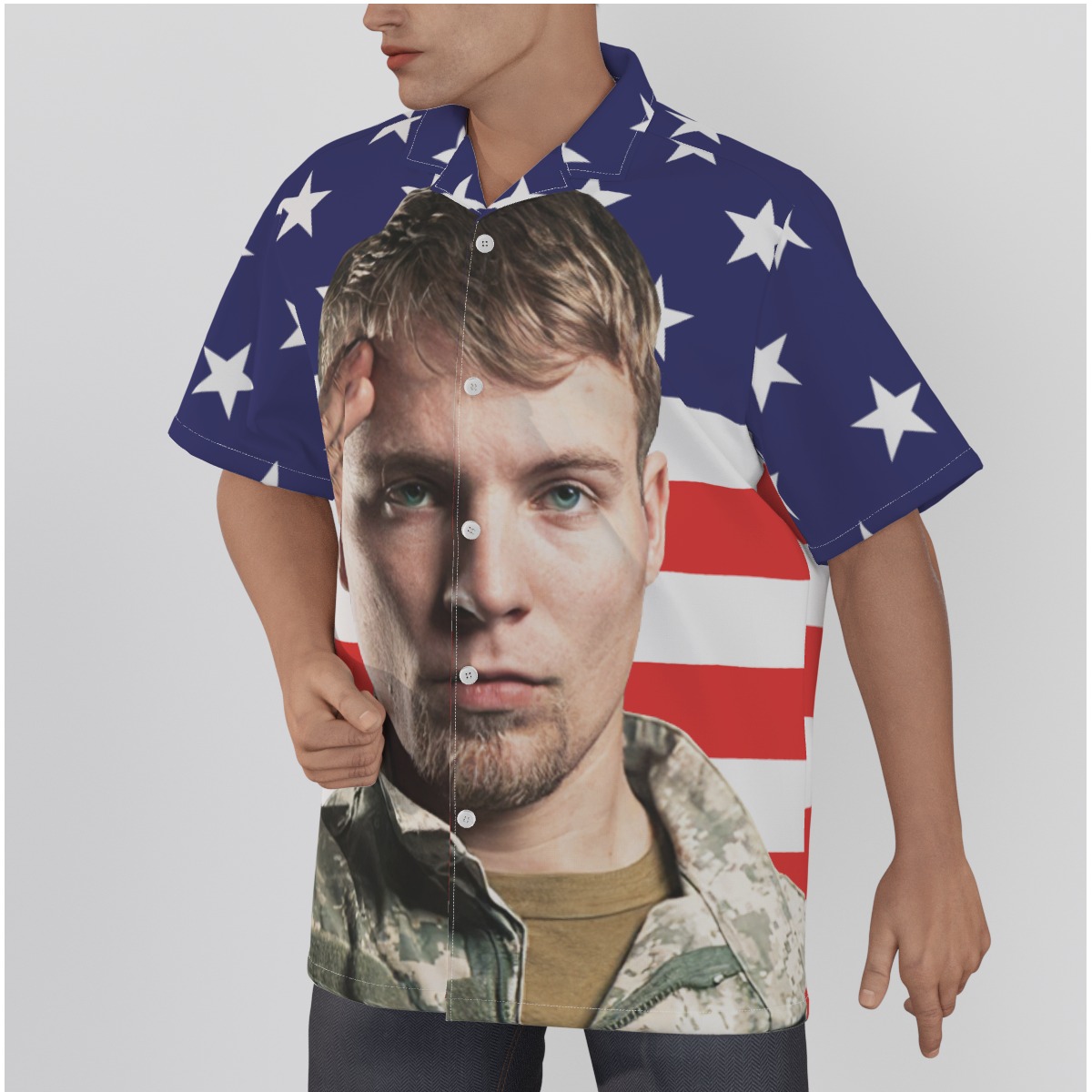 Custom Face USA Flag Hawaiian Shirt