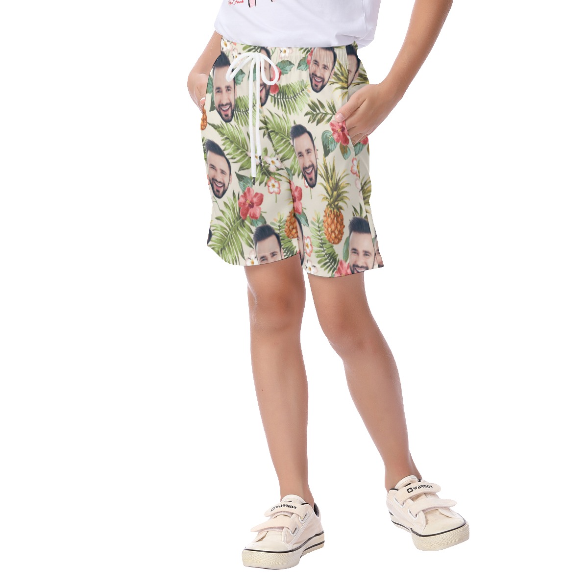 Cool Custom Face Flower Hawaiian Shorts For Kids
