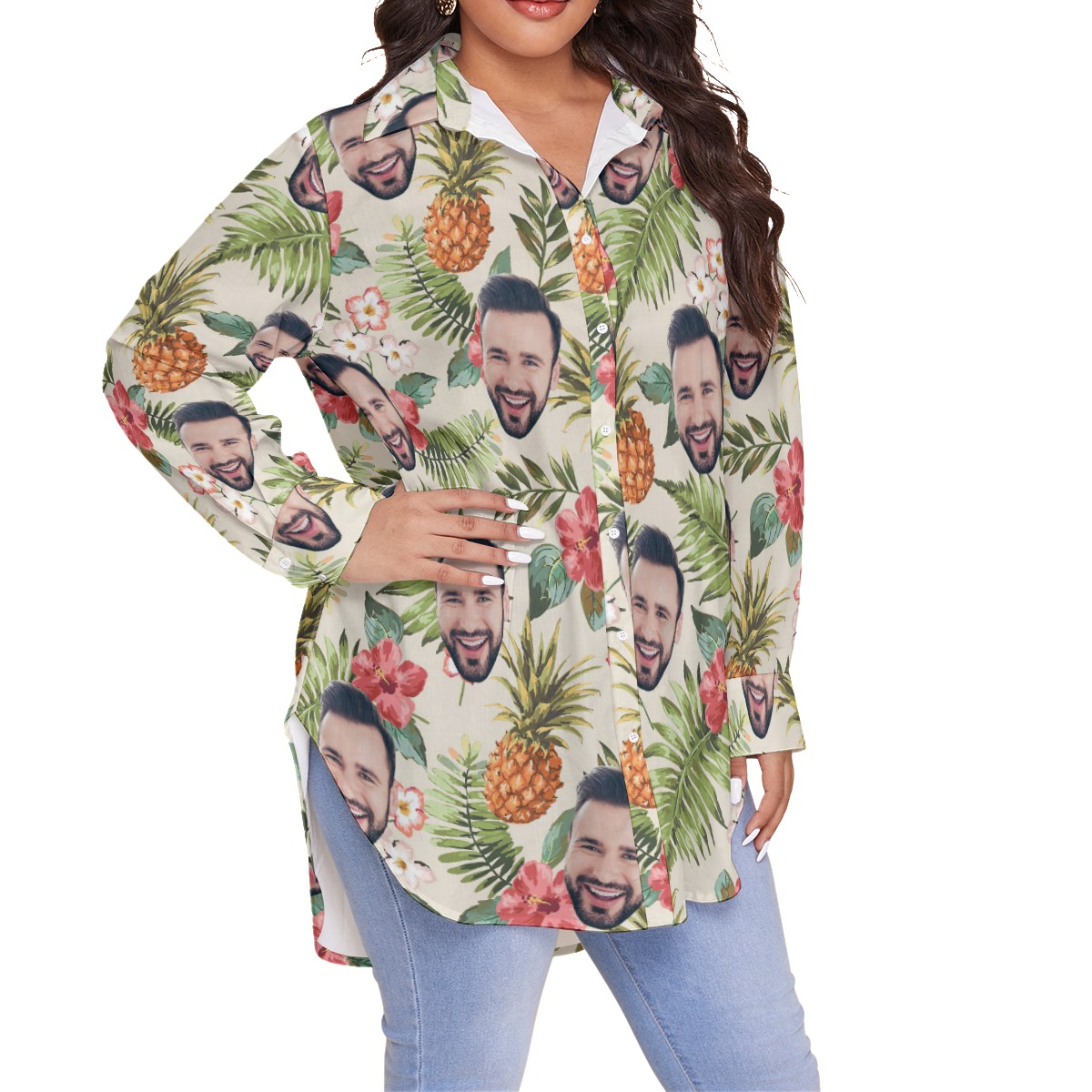 Custom Face Vintage Flower Hawaiian Shirt Plus Size