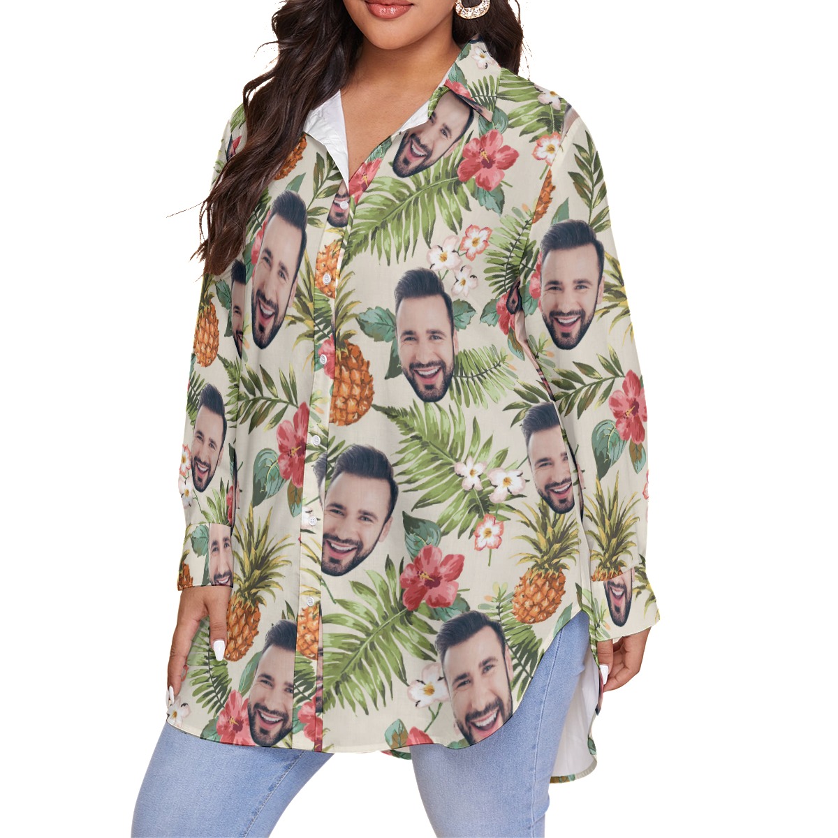 Custom Face Vintage Flower Hawaiian Shirt Plus Size