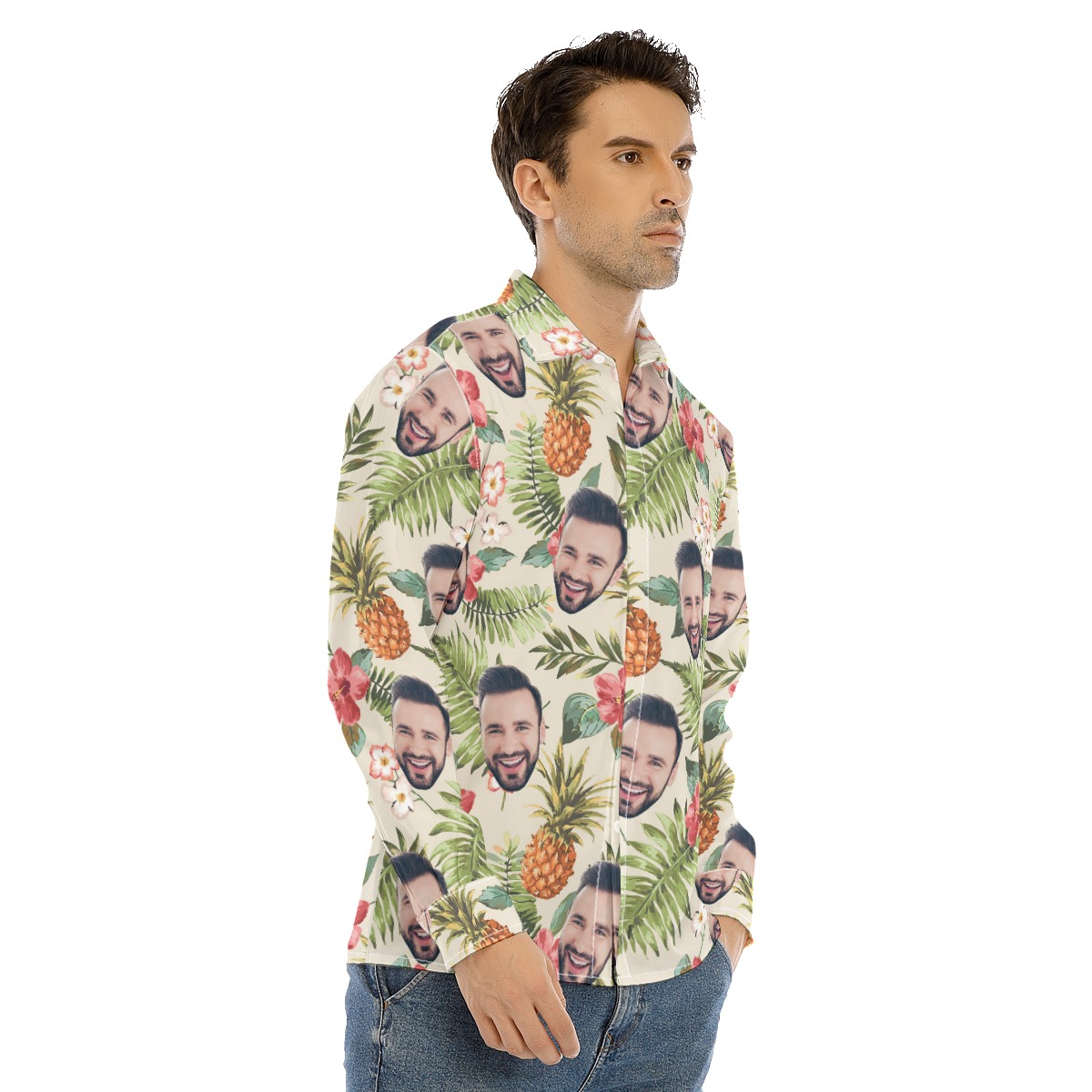 Custom Face Long Sleeve Button Up Shirt