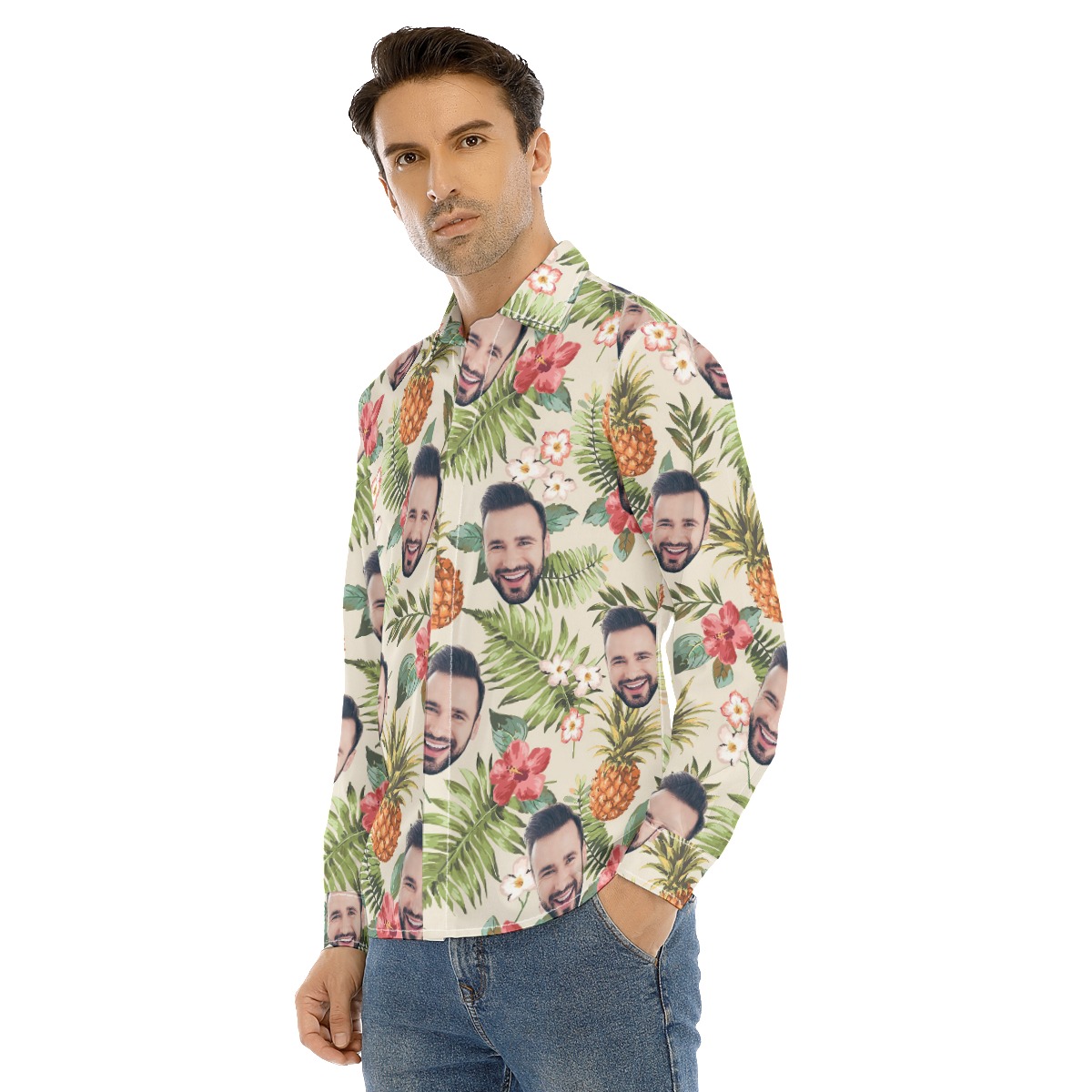 Custom Face Long Sleeve Button Up Shirt