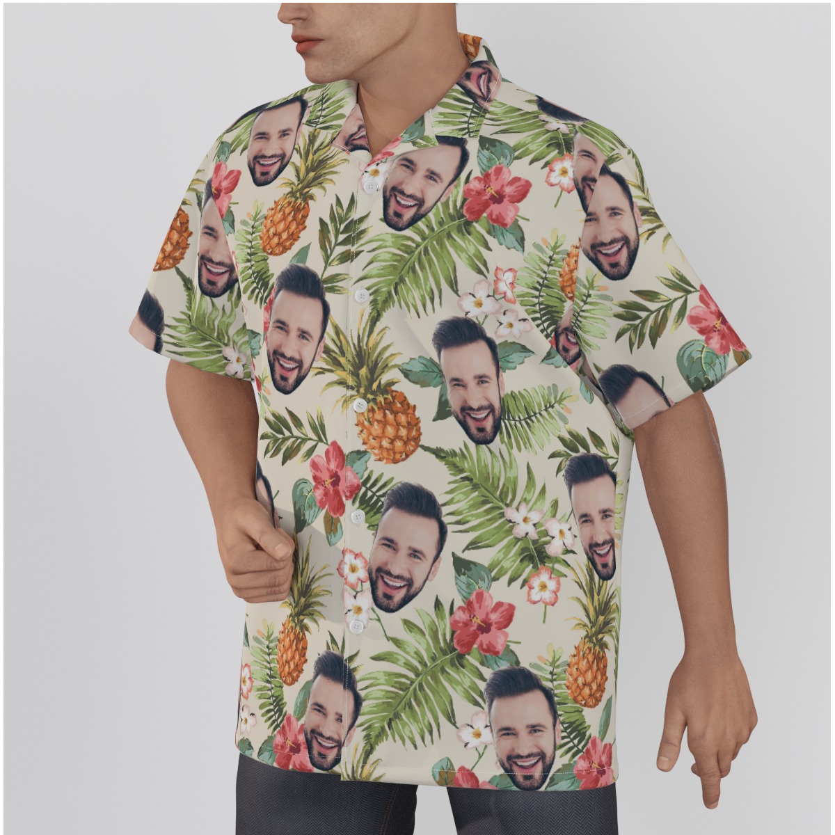 Vintage Flower Custom Face Hawaiian Shirt For Men