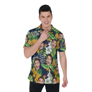 Custom Face Tropical Parrots Hawaiian Polo Shirt For Men