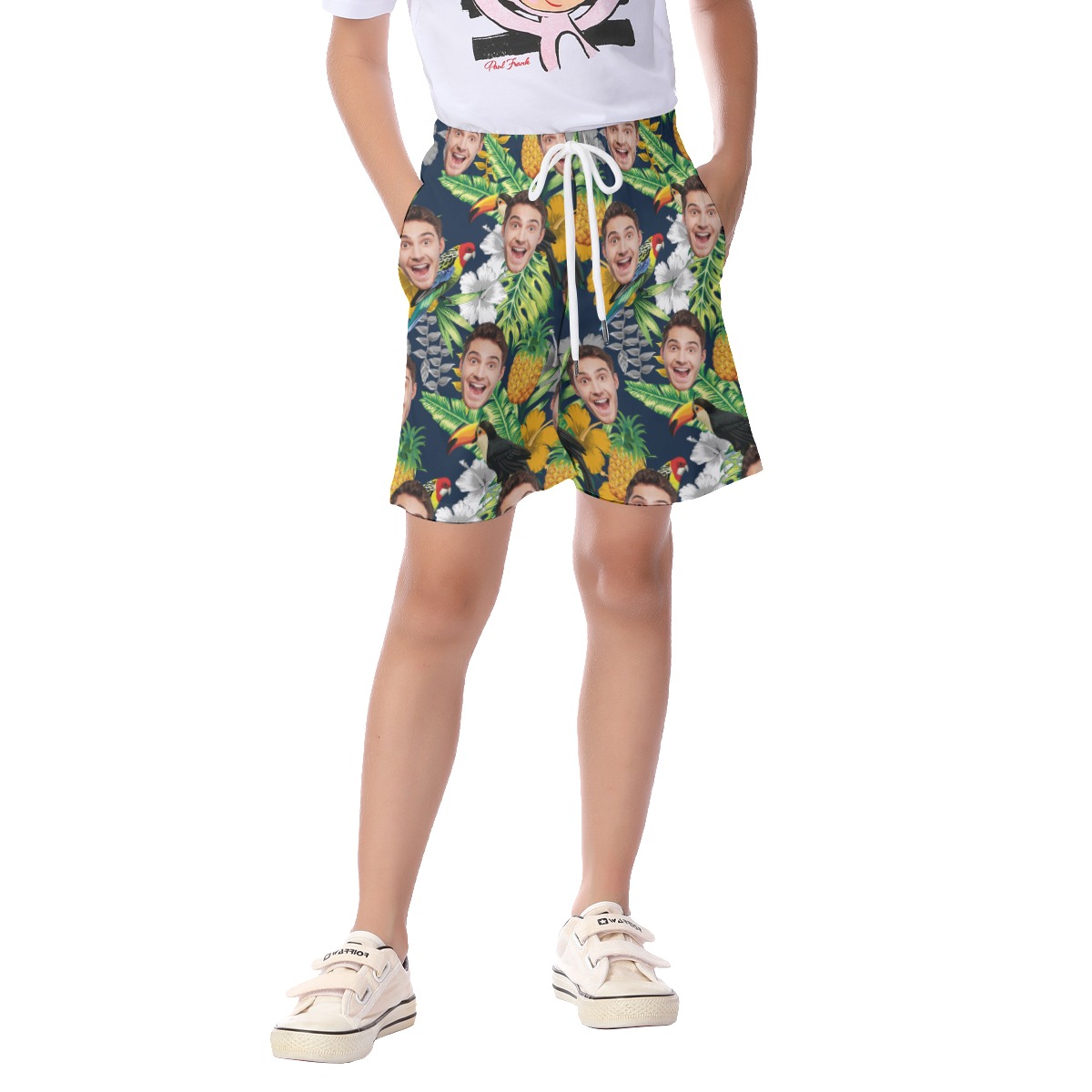 Cute Custom Face Tropical Parrots Hawaiian Beach Shorts For Kids - variant image 1