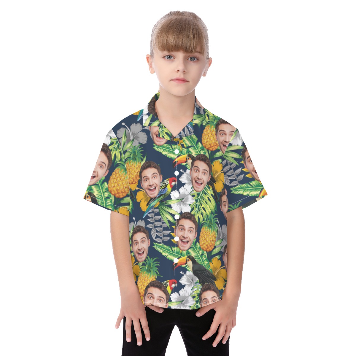 Cute Personalized Tropical Parrots Hawaiian Shirt For Kids - variant image 1