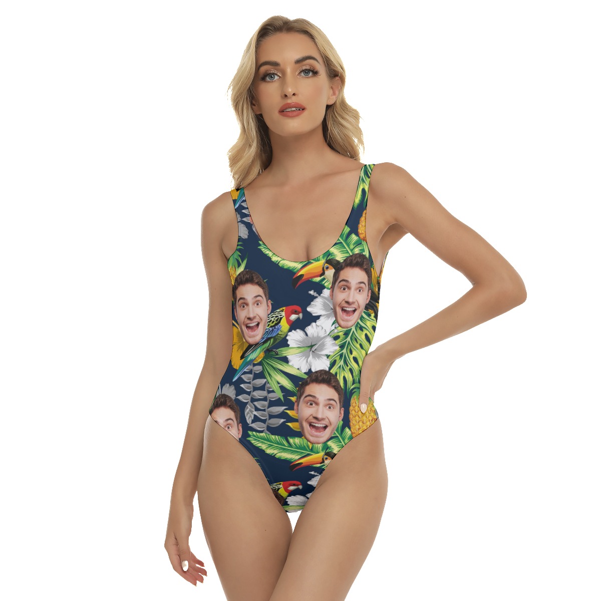 Custom Face Tropical Parrots Hawaiian One Piece Swimsuit For Women - variant image 1