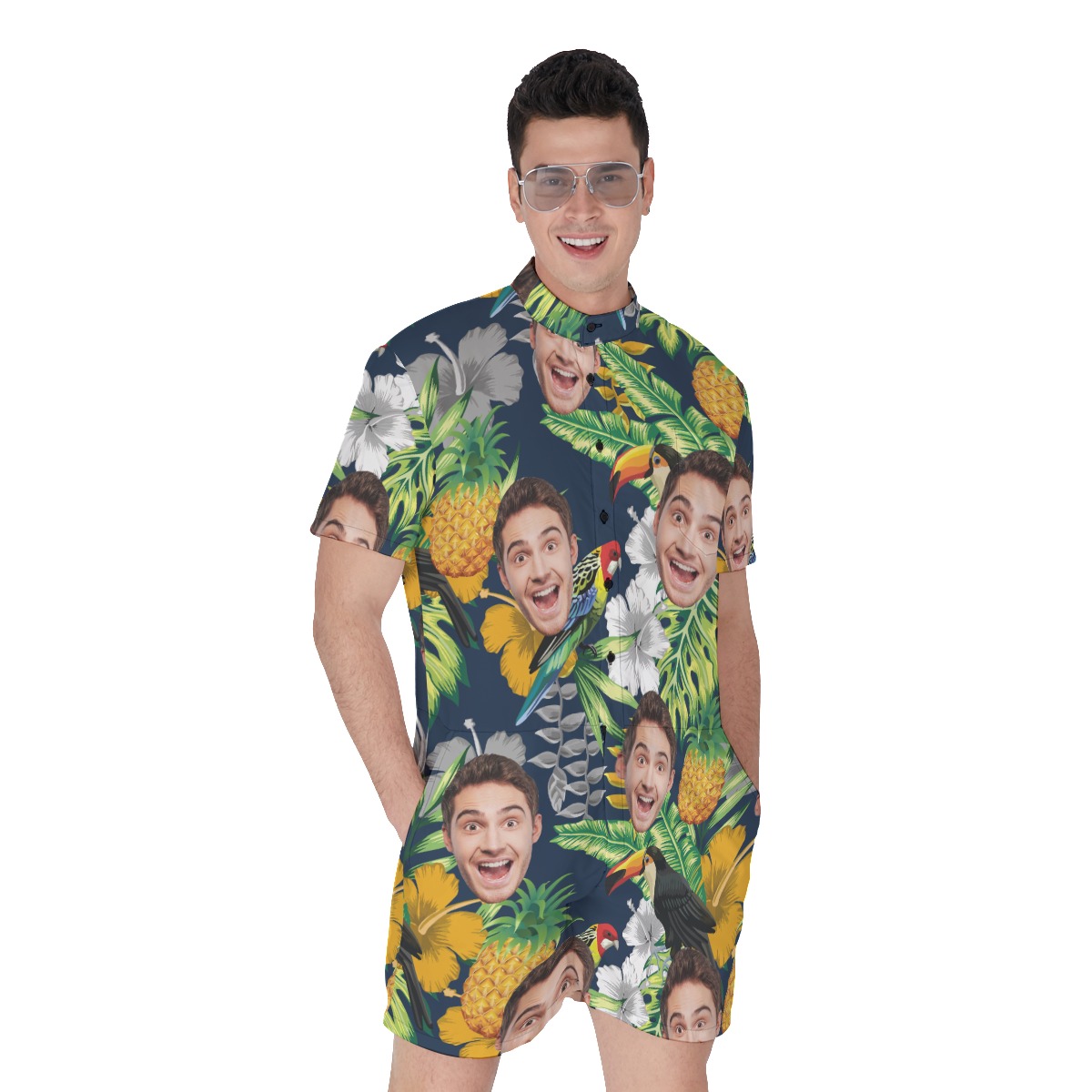 Funny Custom Face Tropical Men's Romper - variant image 1