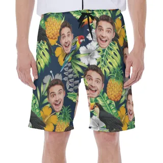 Custom Face Tropical Parrots Hawaiian Swimwear For Men