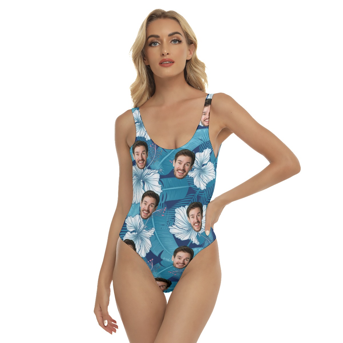 Unique Custom Face Blue Swimsuit For Women - variant image 1