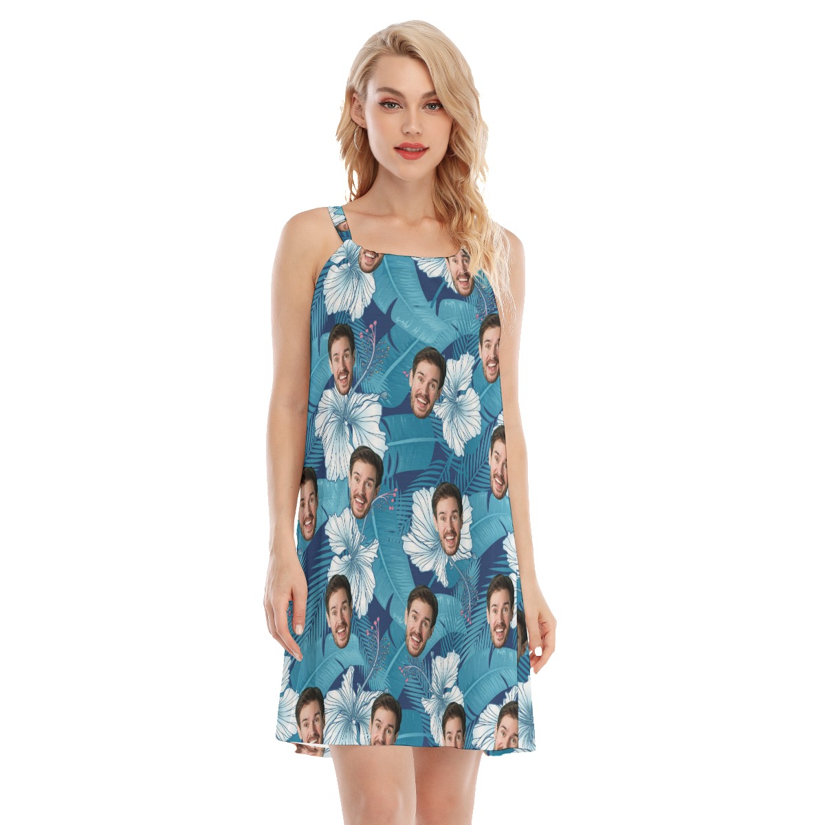 Unique Custom Face Tropical Blue Dress - variant image 1