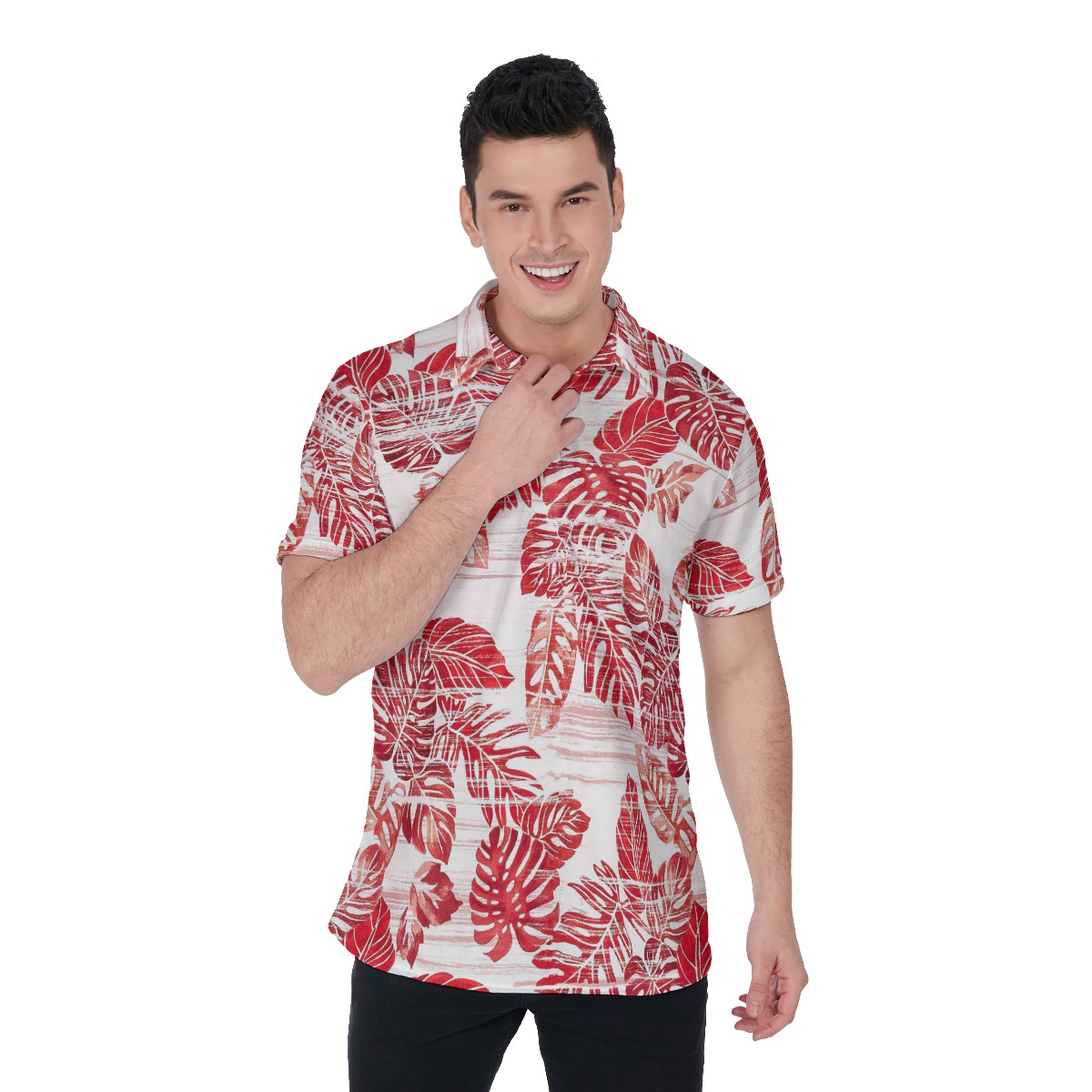 Chefs Red White Tropical Hawaiian Polo Shirt For Men - variant image 1