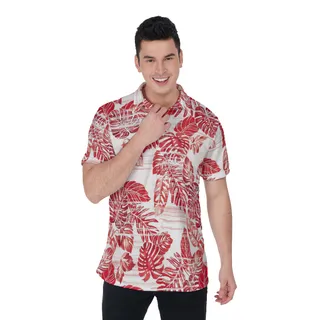 Chefs Red White Tropical Hawaiian Polo Shirt For Men