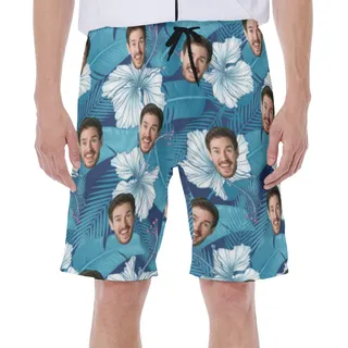 Custom Face Hibiscus Men's Swim Trunks
