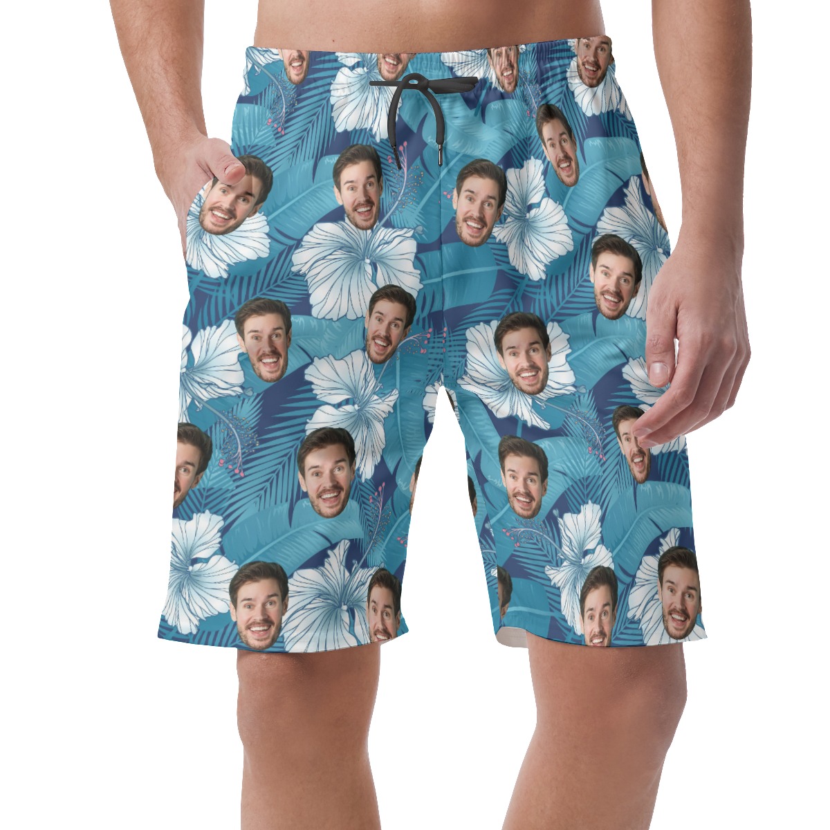 Funny Custom Face Blue Men's Casual Shorts - variant image 1