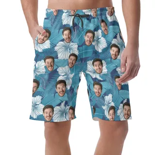 Funny Custom Face Blue Men's Casual Shorts